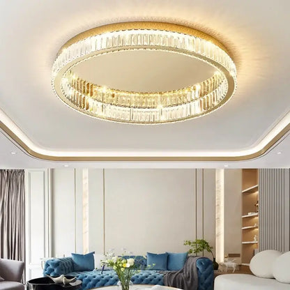 Modern chrome crystal circle led ceiling chandelier for living room