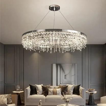 Modern chrome crystal circle led chandelier for living room decor