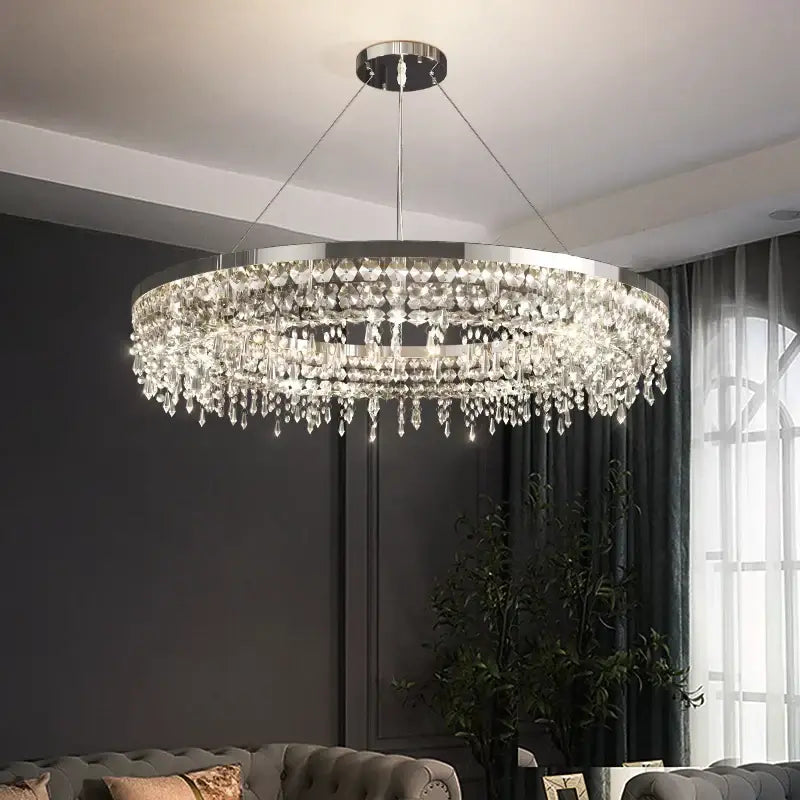 Modern chrome crystal circle led chandelier for living room decor