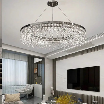 Modern chrome crystal circle led chandelier for living room decor