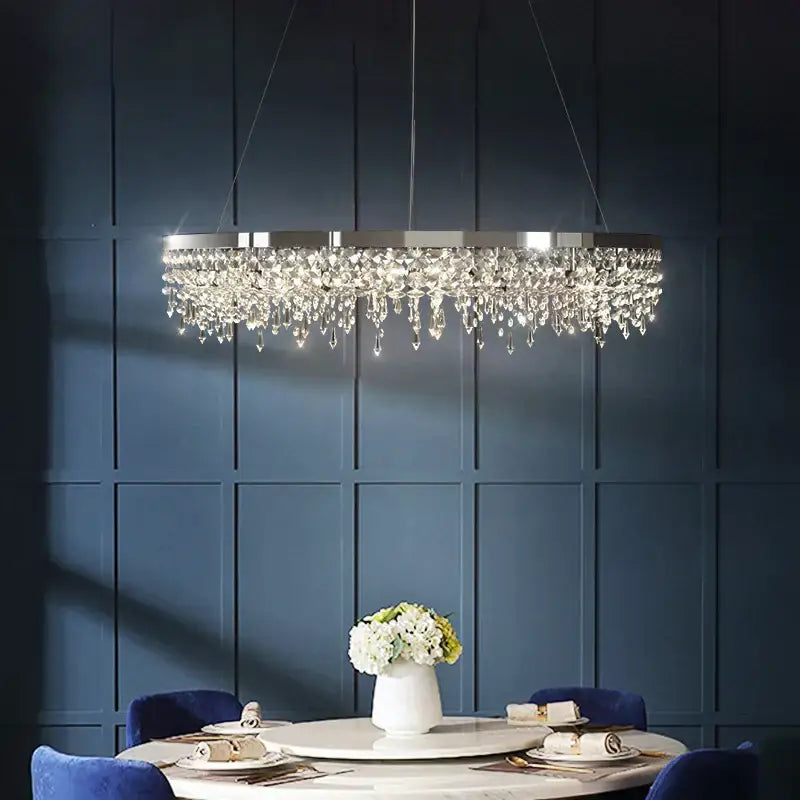 Modern chrome crystal circle led chandelier for living room decor