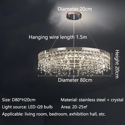 Modern chrome crystal circle led chandelier for living room decor