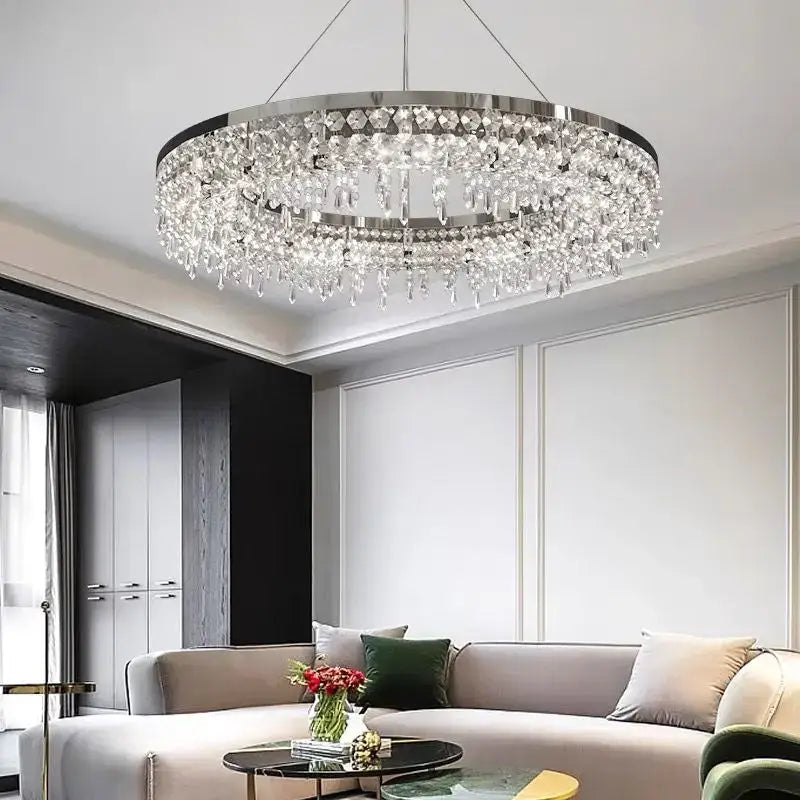 Modern chrome crystal circle led chandelier for living room decor