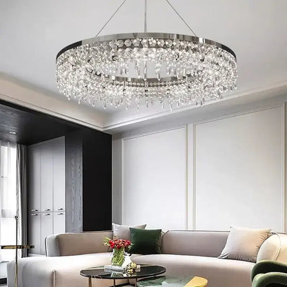 Modern chrome crystal circle led chandelier for living room decor