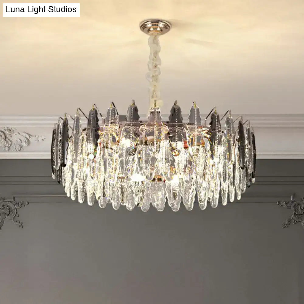 Modern chrome crystal drum pendant light for living room