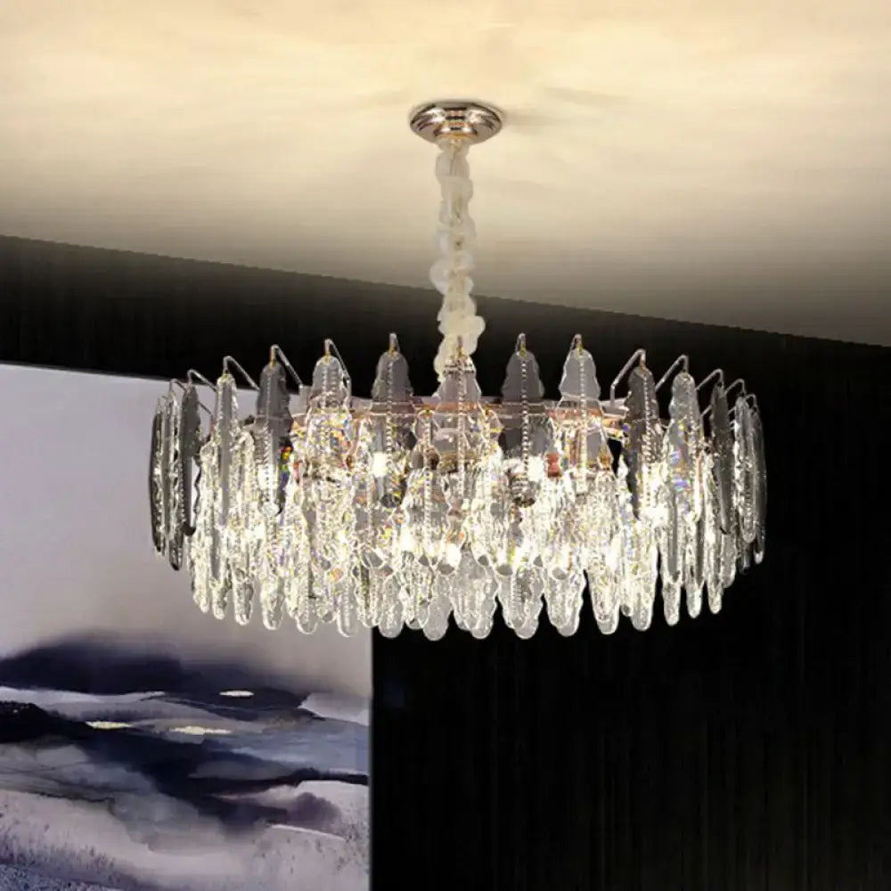 Modern chrome crystal drum pendant light for living room