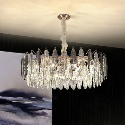 Modern chrome crystal drum pendant light for living room