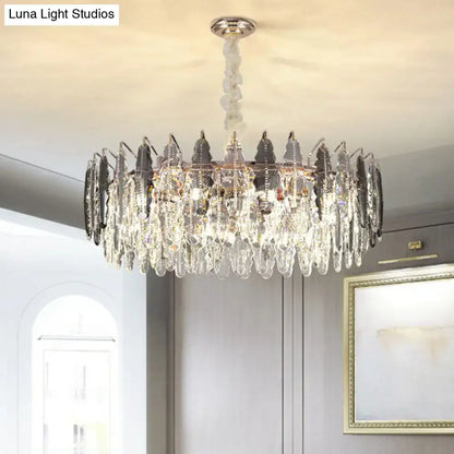 Modern chrome crystal drum pendant light for living room