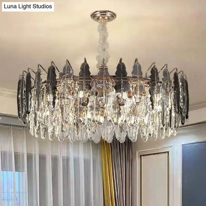 Modern chrome crystal drum pendant light for living room