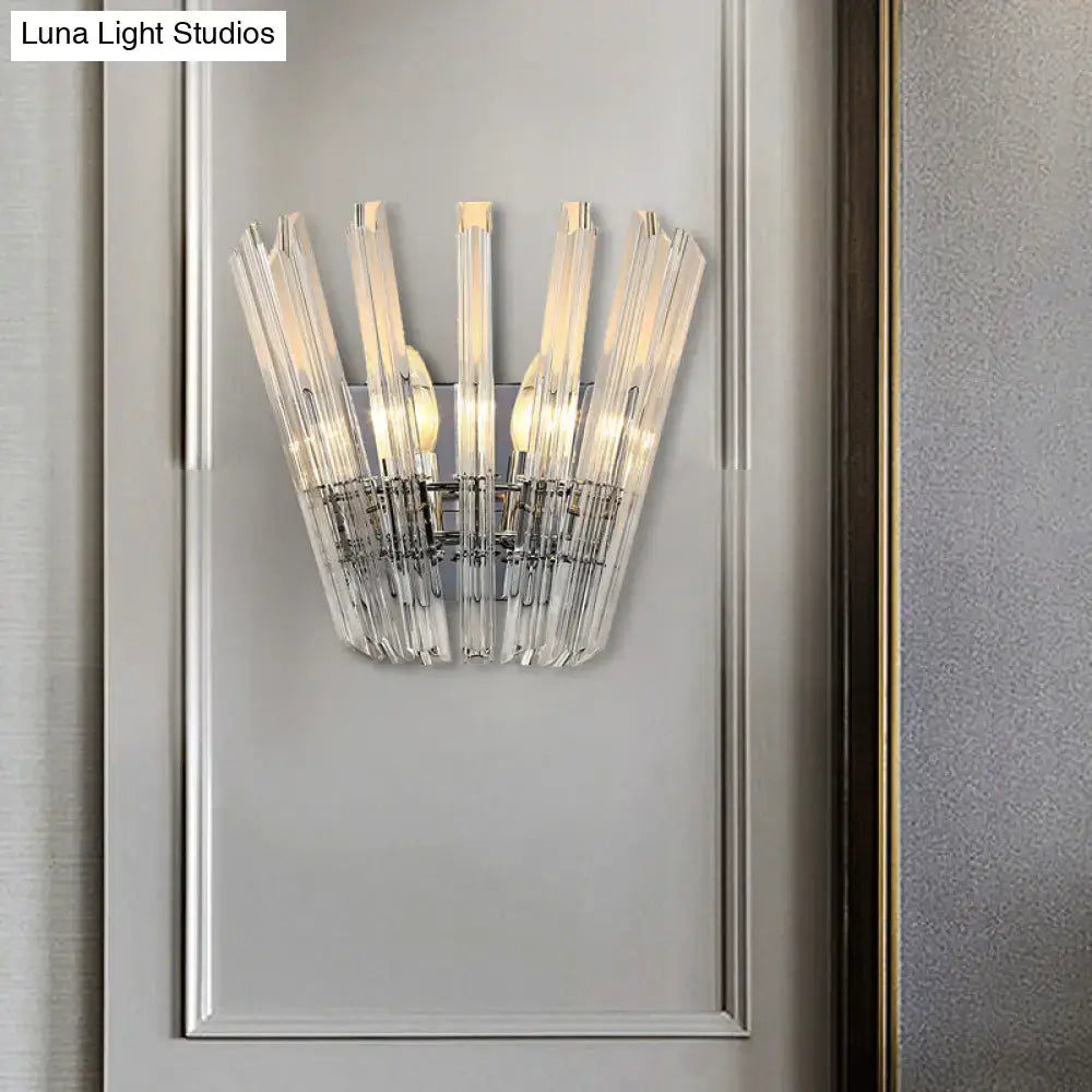 Modern chrome crystal fan wall mount light corridor sconce