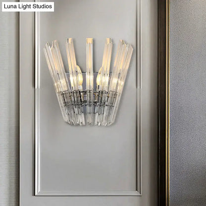 Modern chrome crystal fan wall mount light corridor sconce