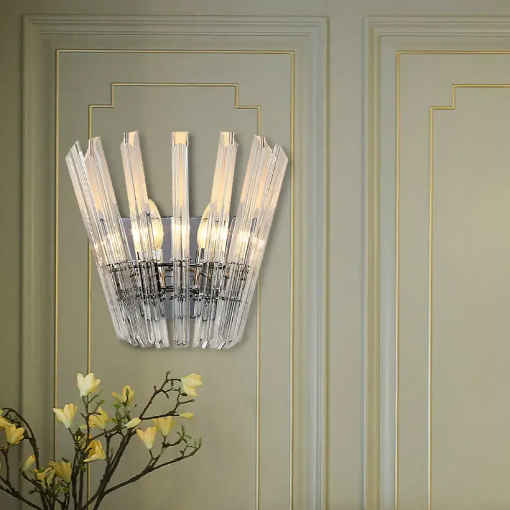 Modern chrome crystal fan wall mount light corridor sconce