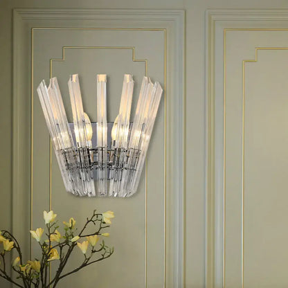 Modern chrome crystal fan wall mount light corridor sconce