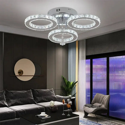 Modern chrome crystal flush mount rings living room light