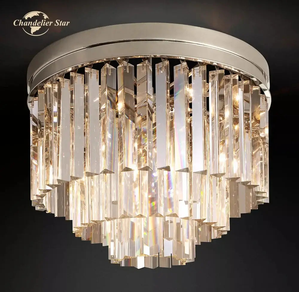 Modern chrome crystal flushmount chandelier living room ceiling light