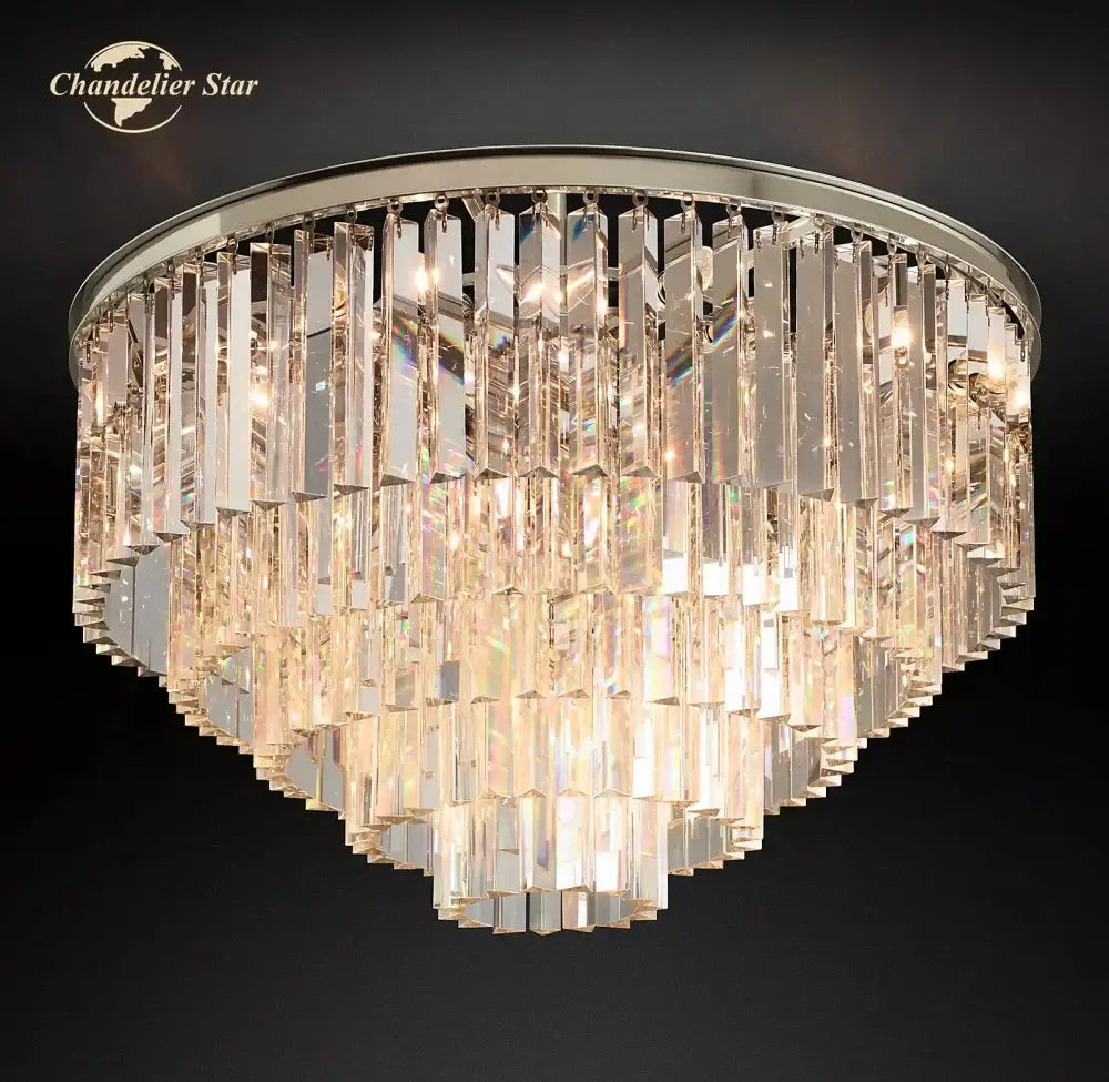 Modern chrome crystal flushmount chandelier living room ceiling light