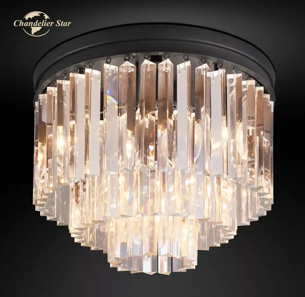 Modern chrome crystal flushmount chandelier living room ceiling light
