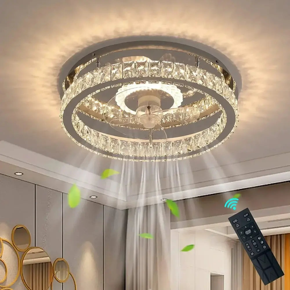 Modern chrome crystal led ceiling fan bedroom flush mount lighting