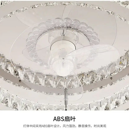 Modern chrome crystal led ceiling fan bedroom flush mount lighting