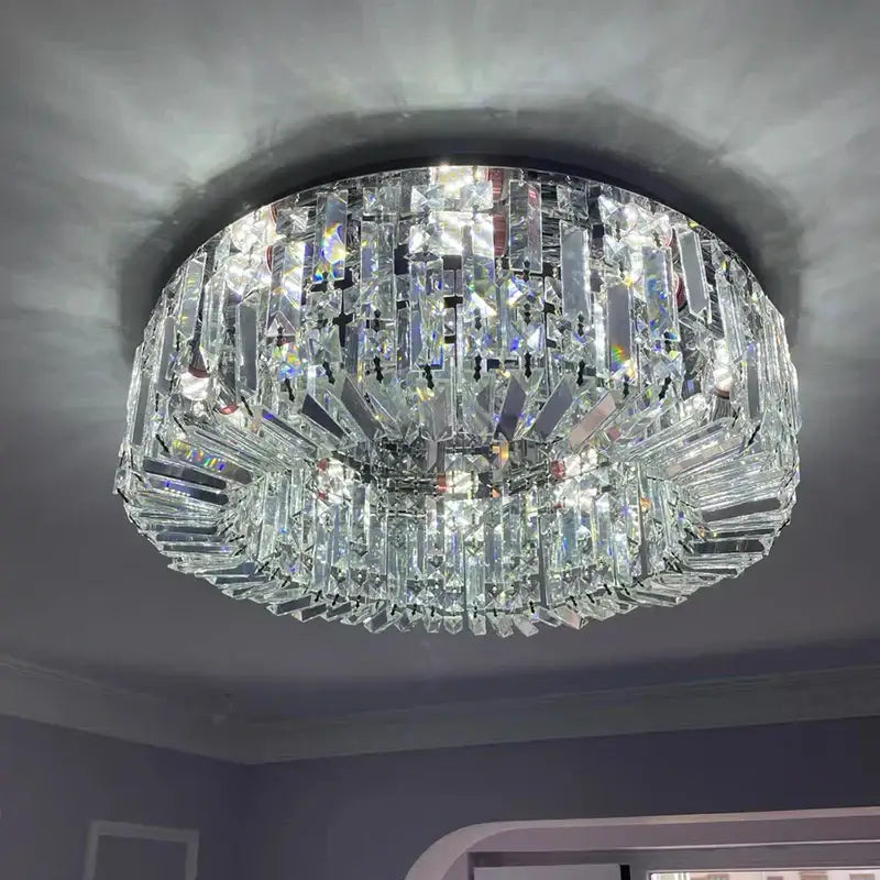 Modern chrome crystal led ceiling lamp for living room