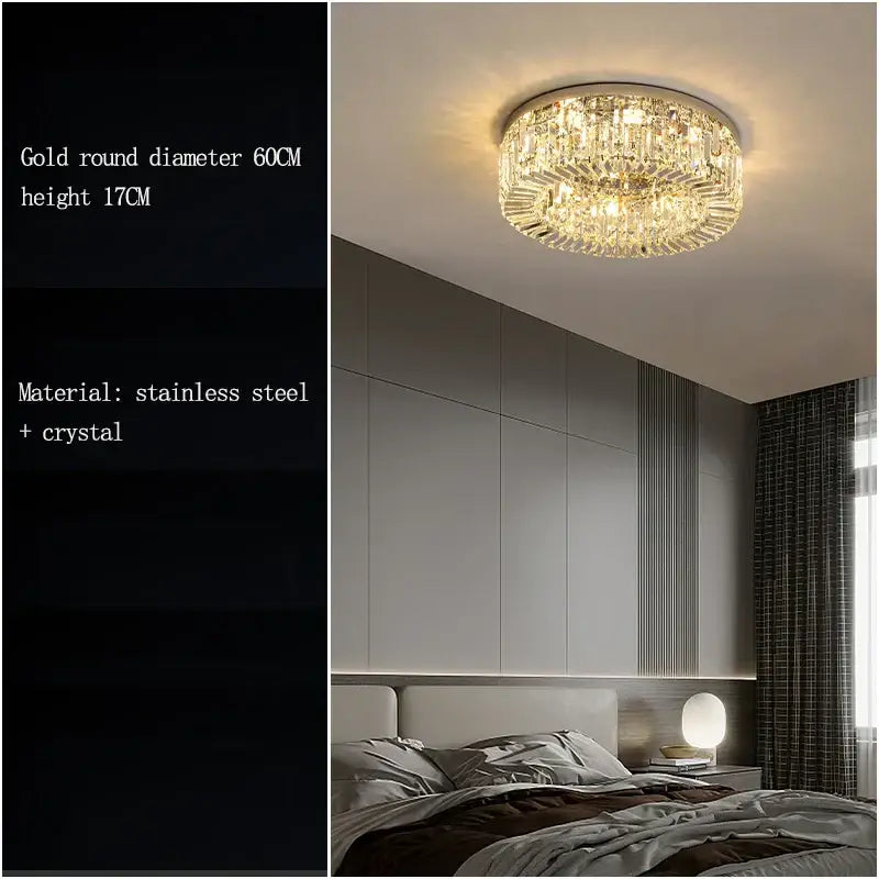 Modern chrome crystal led ceiling lamp for living room