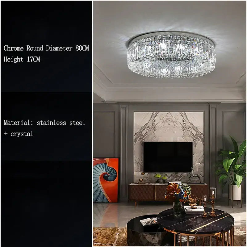 Modern chrome crystal led ceiling lamp for living room