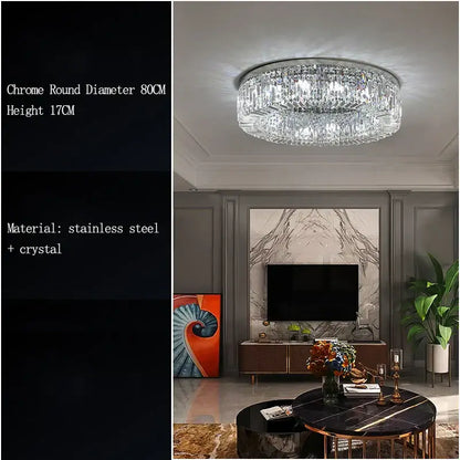 Modern chrome crystal led ceiling lamp for living room