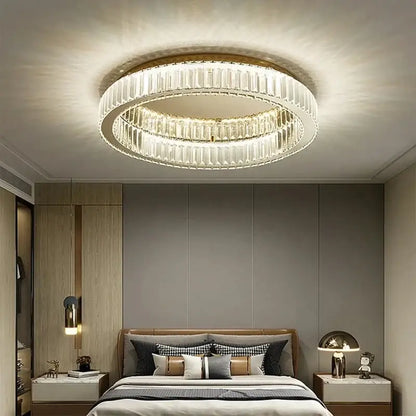 Modern chrome crystal led ceiling light dining room double ring