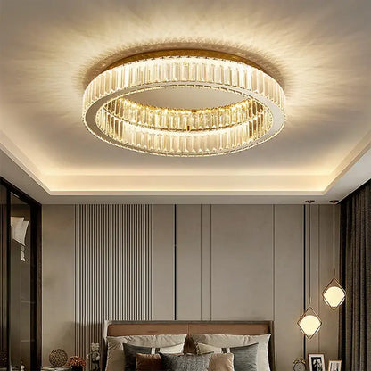 Modern chrome crystal led ceiling light dining room double ring