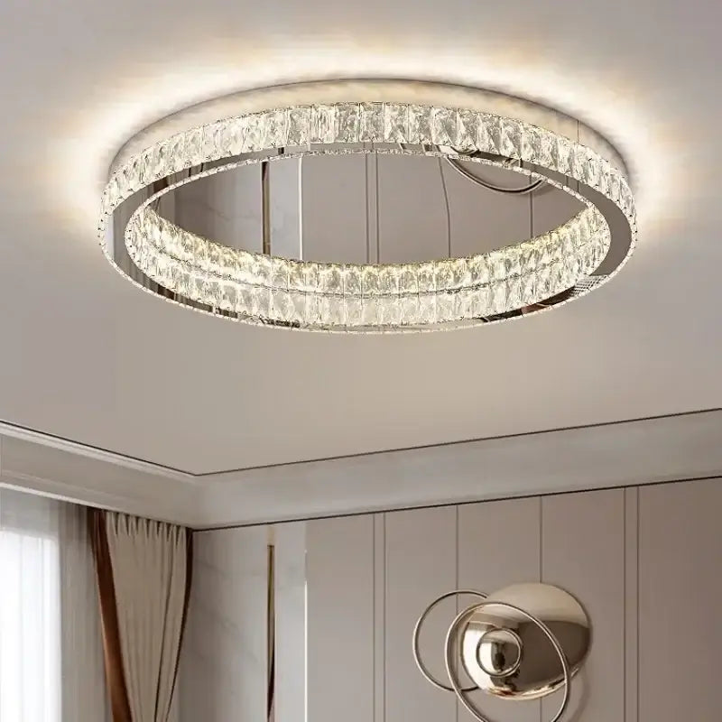 Modern chrome crystal led ceiling light living room dimmable lamp
