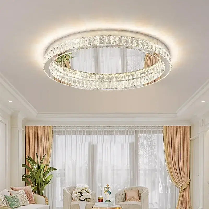 Modern chrome crystal led ceiling light living room dimmable lamp
