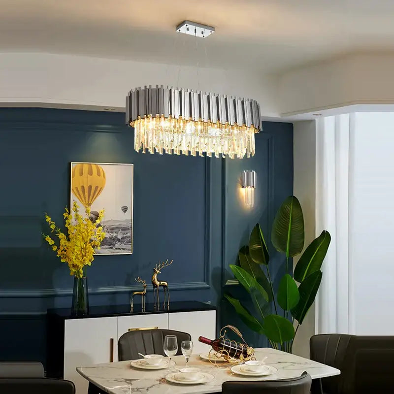 Modern chrome crystal led chandelier suspension lighting foyer