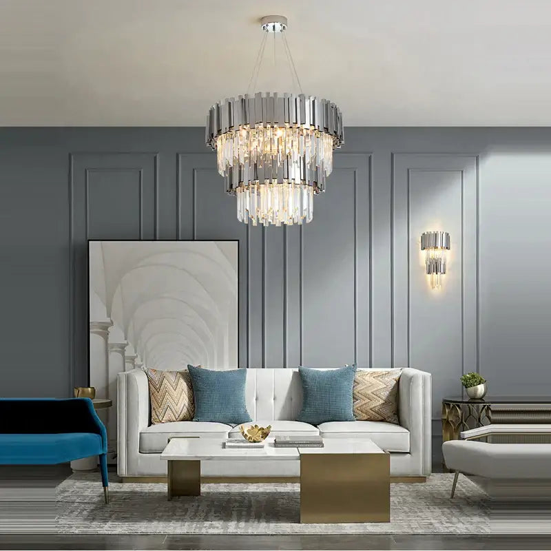 Modern chrome crystal led chandelier suspension lighting foyer