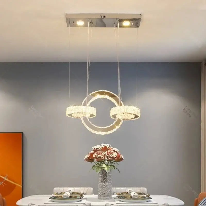 Modern chrome crystal led circle rings chandelier for bedroom