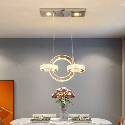 Modern chrome crystal led circle rings chandelier for bedroom