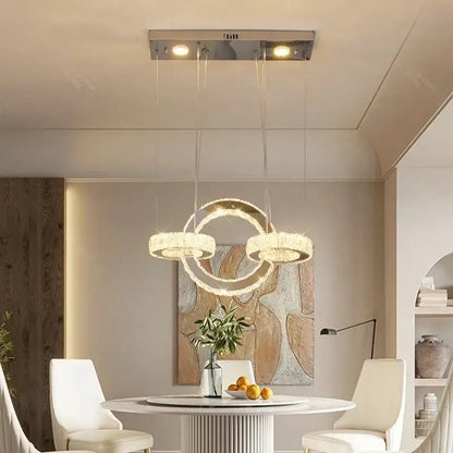 Modern chrome crystal led circle rings chandelier for bedroom