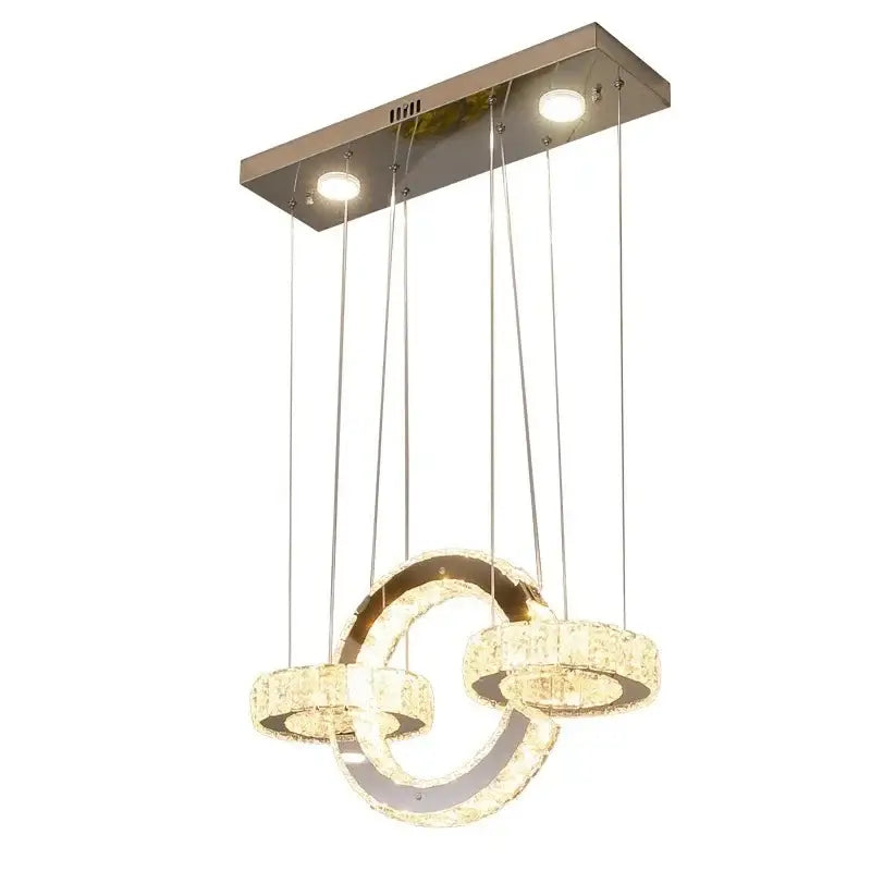 Modern chrome crystal led circle rings chandelier for bedroom