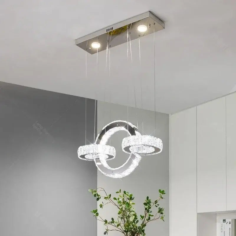 Modern chrome crystal led circle rings chandelier for bedroom