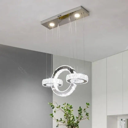 Modern chrome crystal led circle rings chandelier for bedroom