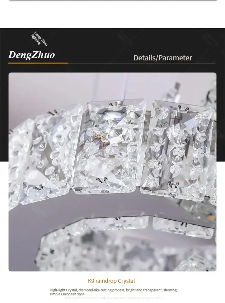 Modern chrome crystal led circle rings chandelier for bedroom
