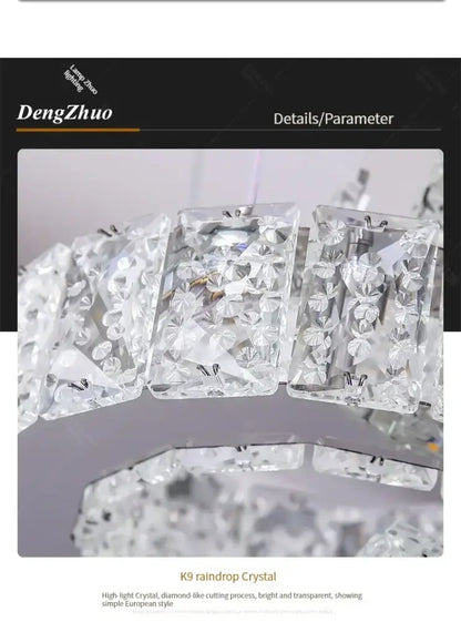 Modern chrome crystal led circle rings chandelier for bedroom