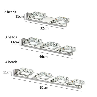 Modern chrome crystal led mirror light bathroom sconce