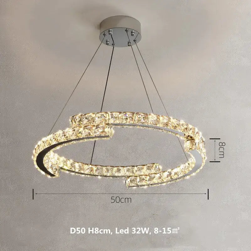 Modern chrome crystal led pendant lights dining room double ring fixtures