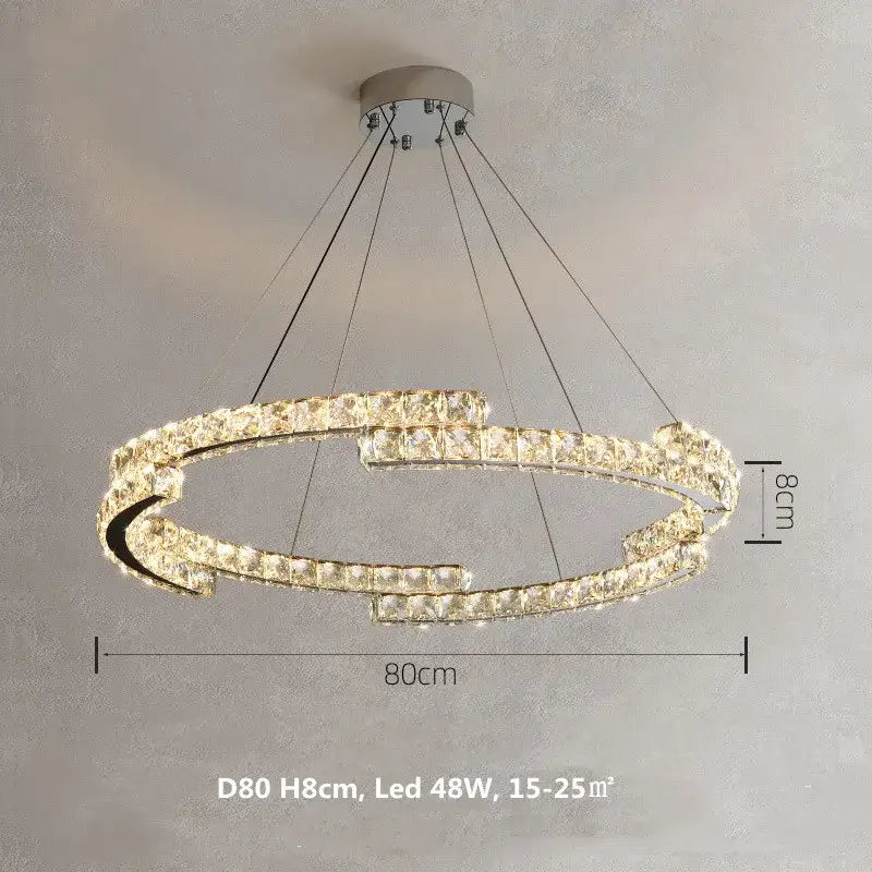 Modern chrome crystal led pendant lights dining room double ring fixtures
