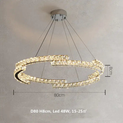 Modern chrome crystal led pendant lights dining room double ring fixtures