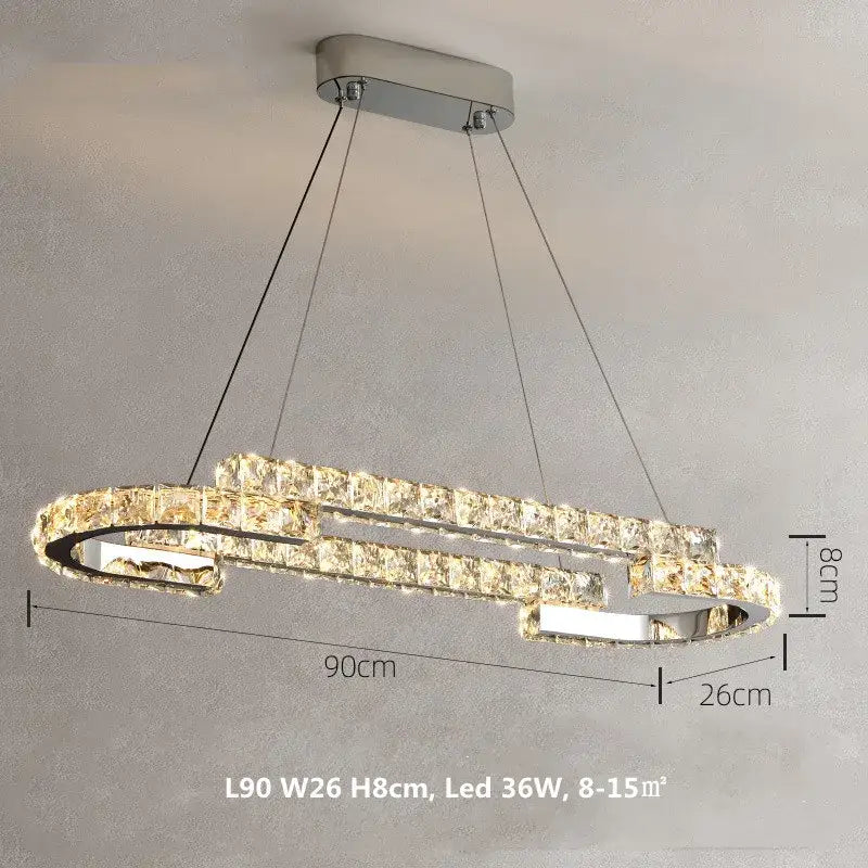 Modern chrome crystal led pendant lights dining room double ring fixtures