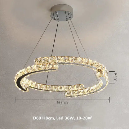 Modern chrome crystal led pendant lights dining room double ring fixtures
