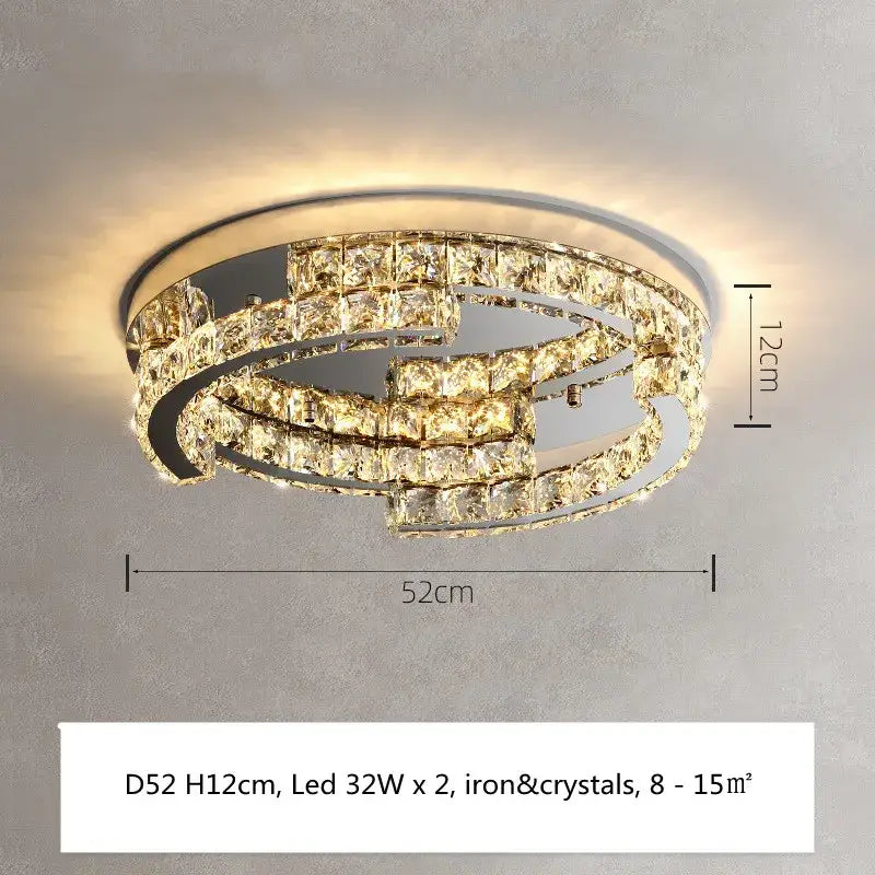 Modern chrome crystal led pendant lights dining room double ring fixtures