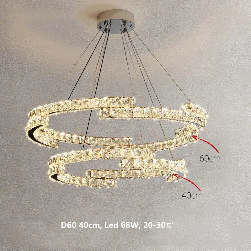 Modern chrome crystal led pendant lights dining room double ring fixtures