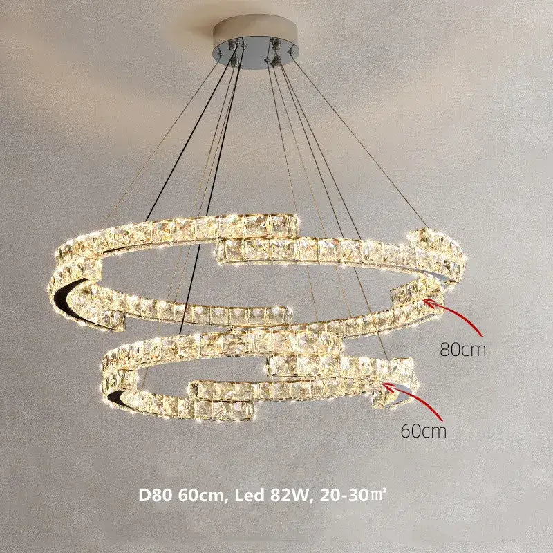 Modern chrome crystal led pendant lights dining room double ring fixtures
